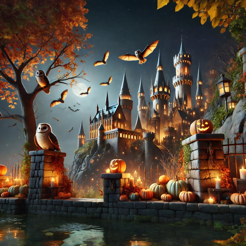 Halloween-Kürbislaternen Verwunschenes Schloss Hintergrund RR7-300