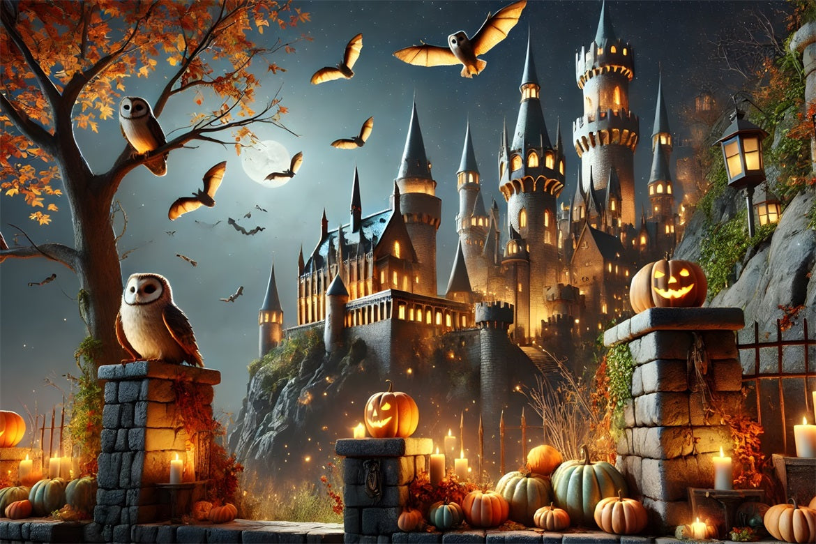 Halloween-Kürbislaternen Verwunschenes Schloss Hintergrund RR7-300