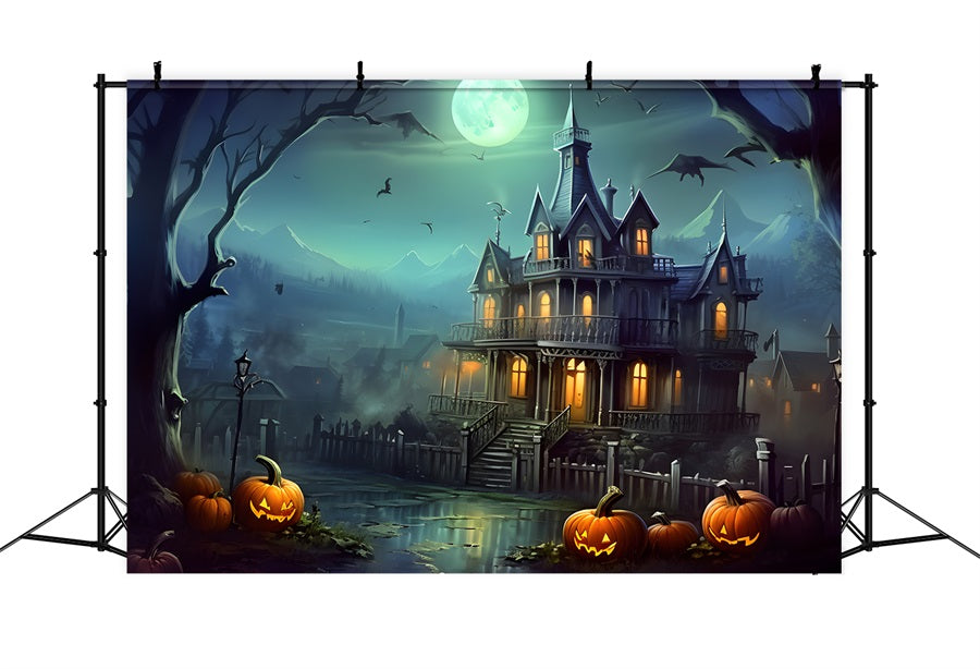 Geisterhaus Kürbislaternen Halloween Hintergrund RR7-306