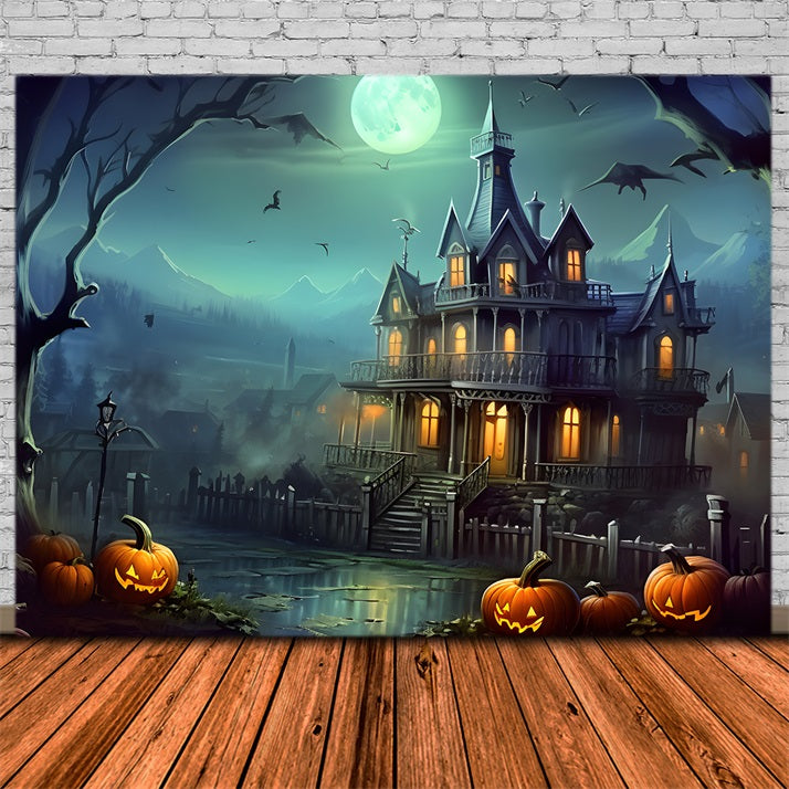 Geisterhaus Kürbislaternen Halloween Hintergrund RR7-306
