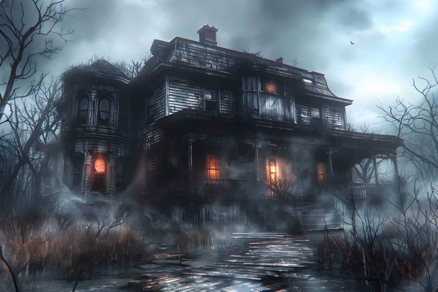 Halloween Haunted Mansion in the Mist Hintergrund RR7-334
