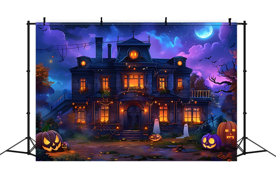 Halloween Verzaubertes Haus Jack-o'-Lanterns Geister Backdrop RR7-351
