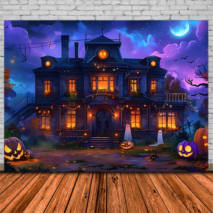 Halloween Verzaubertes Haus Jack-o'-Lanterns Geister Backdrop RR7-351