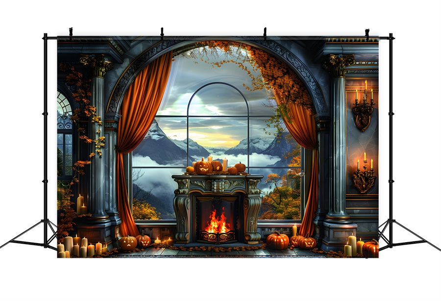 Herbstliche Jack-o'-Lanterns Bergblick-Hintergrund RR7-355