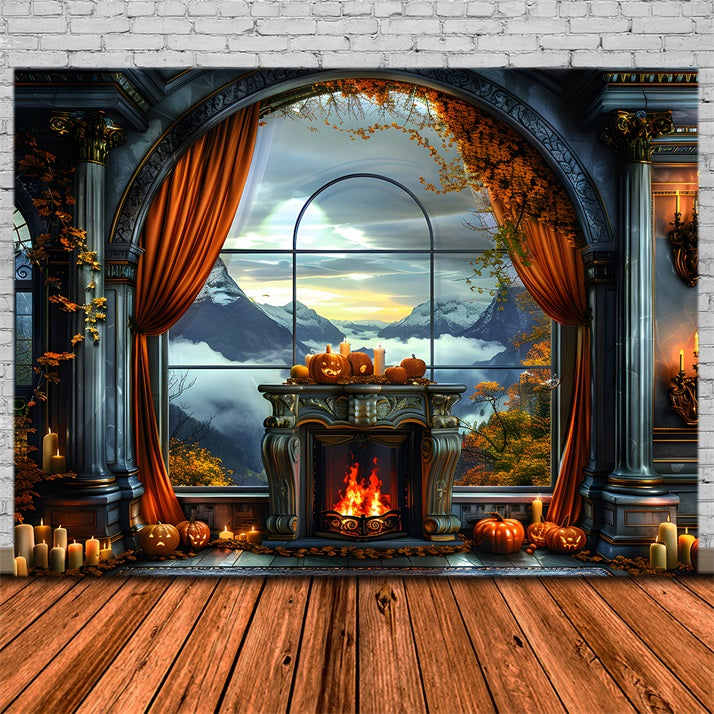 Herbstliche Jack-o'-Lanterns Bergblick-Hintergrund RR7-355