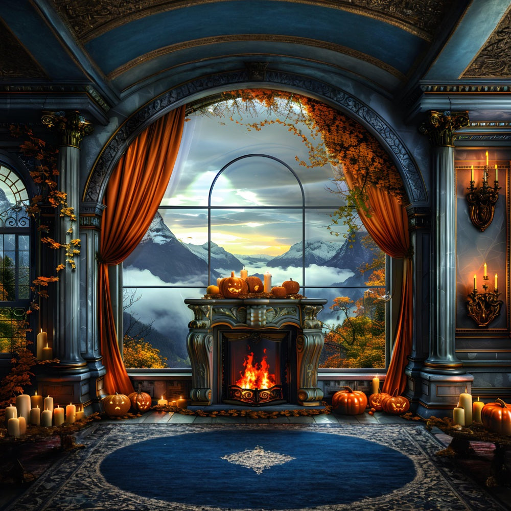 Herbstliche Jack-o'-Lanterns Bergblick-Hintergrund RR7-355