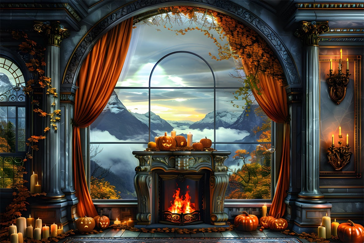 Herbstliche Jack-o'-Lanterns Bergblick-Hintergrund RR7-355