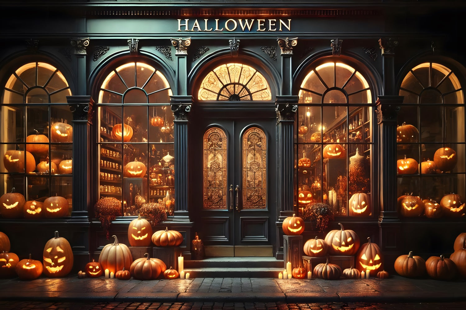 Halloween Kürbislaterne Shop Display Hintergrund RR7-356