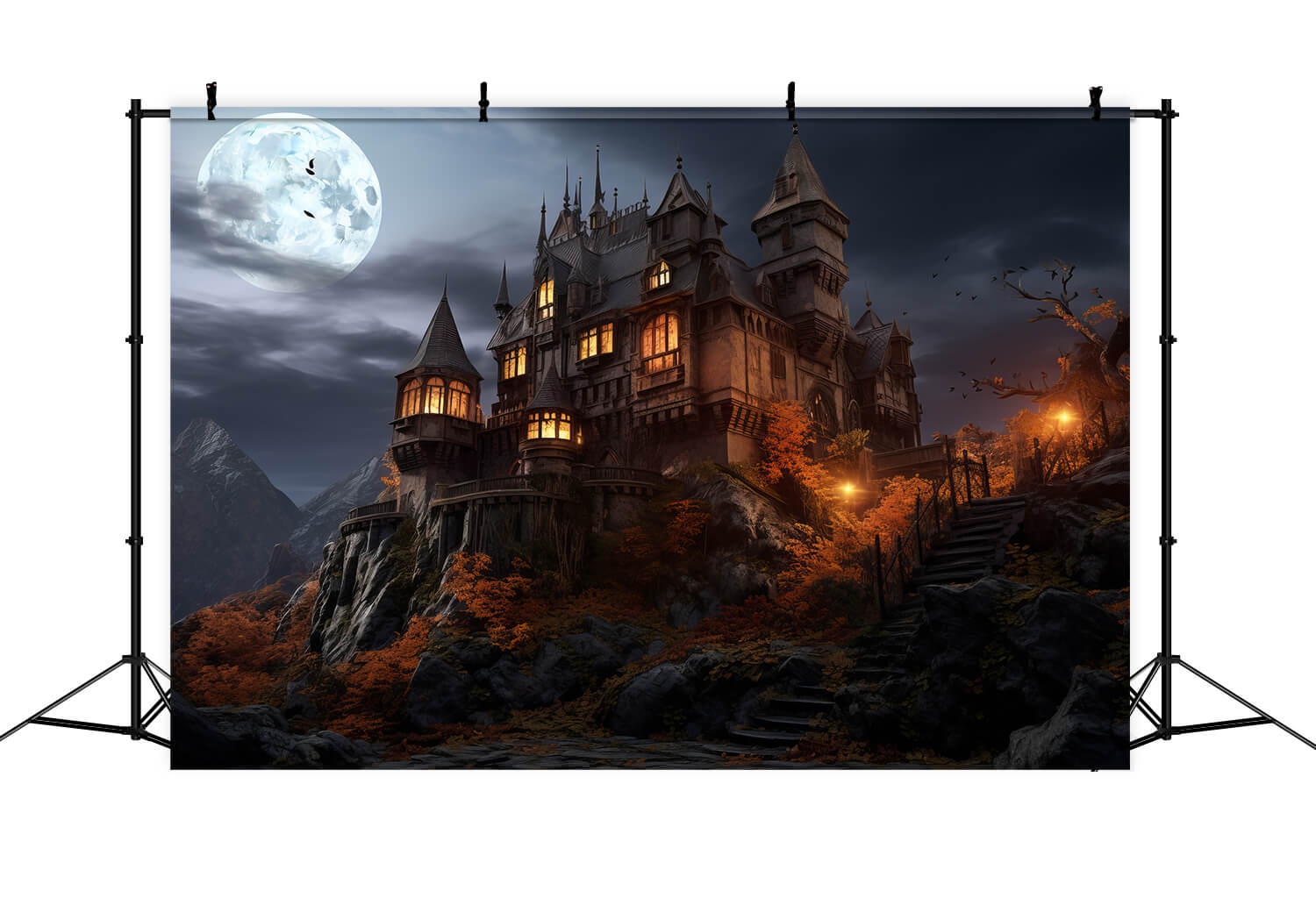Halloween Vollmond Schloss Fotografie Hintergrund RR7-36