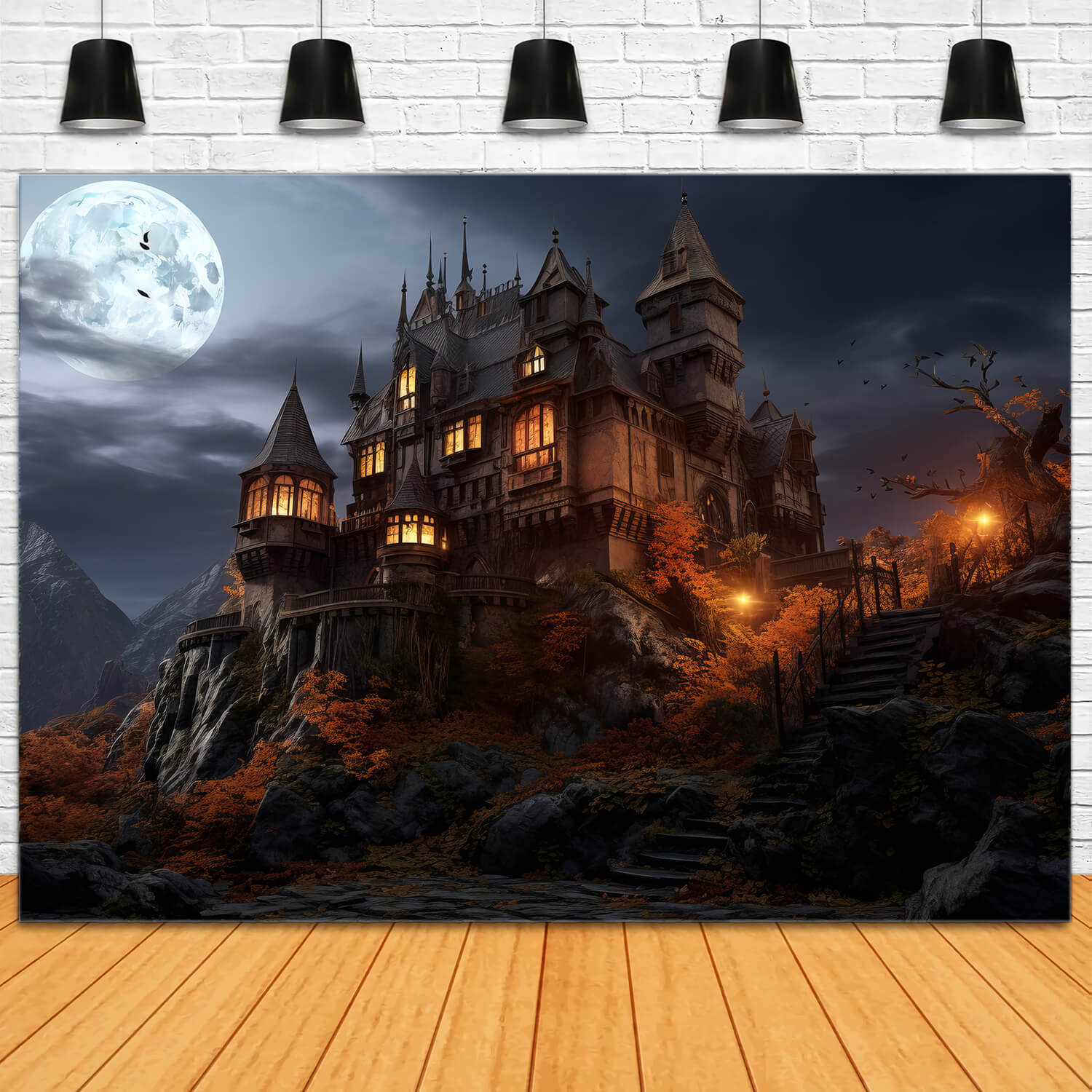 Halloween Vollmond Schloss Fotografie Hintergrund RR7-36