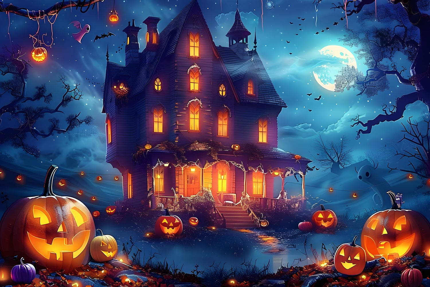 Halloween Haunted House Mondscheinnacht Backdrop RR7-362