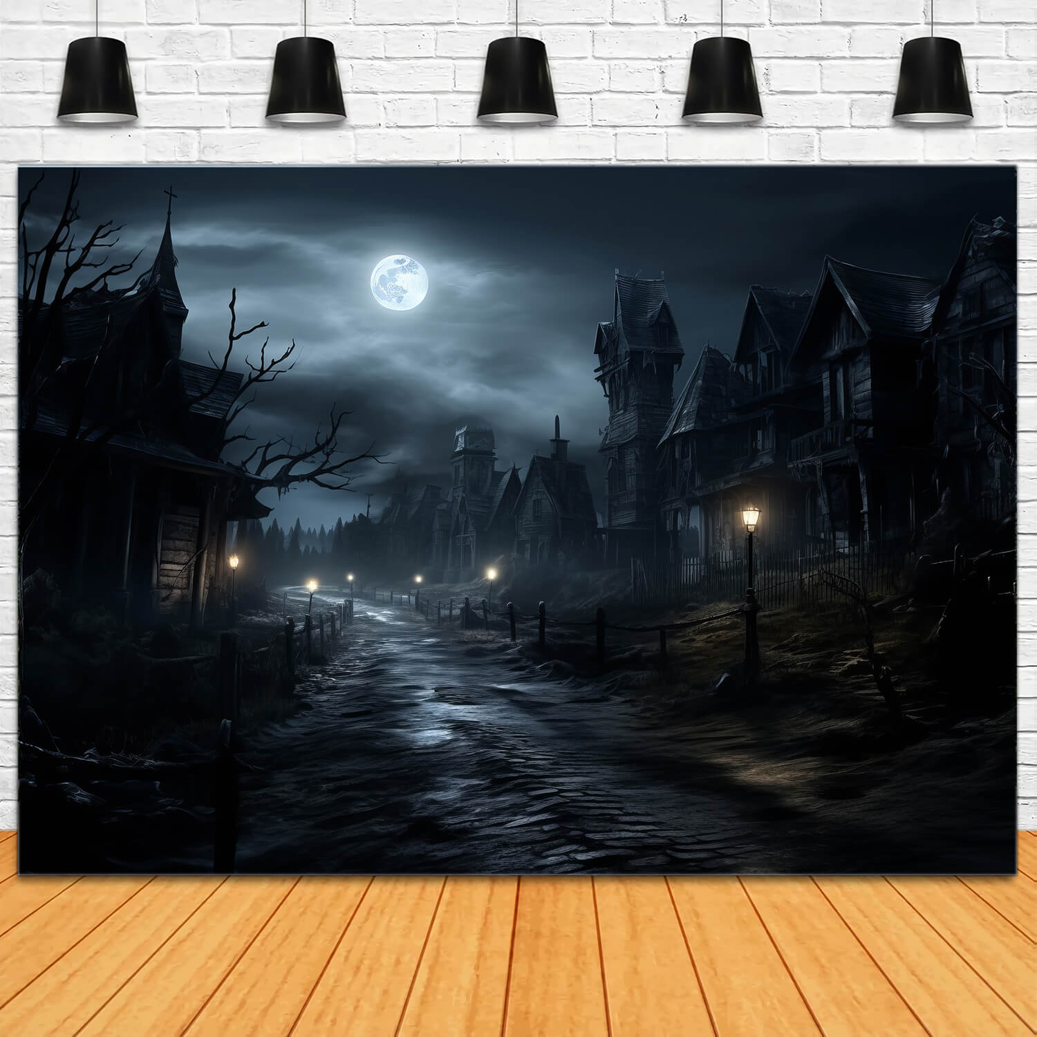 Gespenstische Halloween Mondlicht Nacht Lampen Hintergrund RR7-37