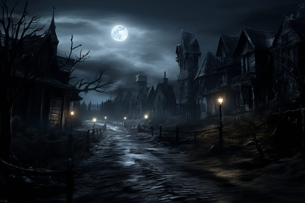 Gespenstische Halloween Mondlicht Nacht Lampen Hintergrund RR7-37