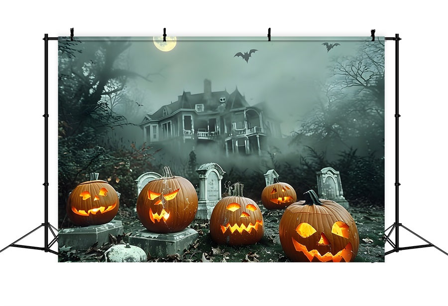 Halloween-Spukhaus-Kürbis-Friedhof-Kulisse RR7-371