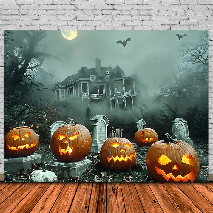 Halloween-Spukhaus-Kürbis-Friedhof-Kulisse RR7-371