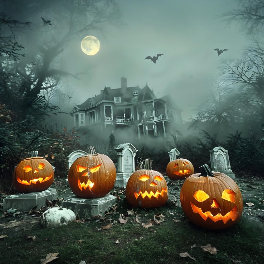 Halloween-Spukhaus-Kürbis-Friedhof-Kulisse RR7-371