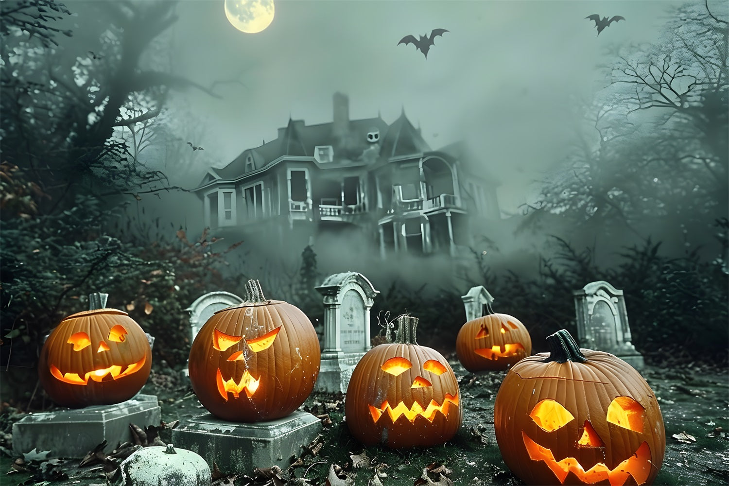 Halloween-Spukhaus-Kürbis-Friedhof-Kulisse RR7-371
