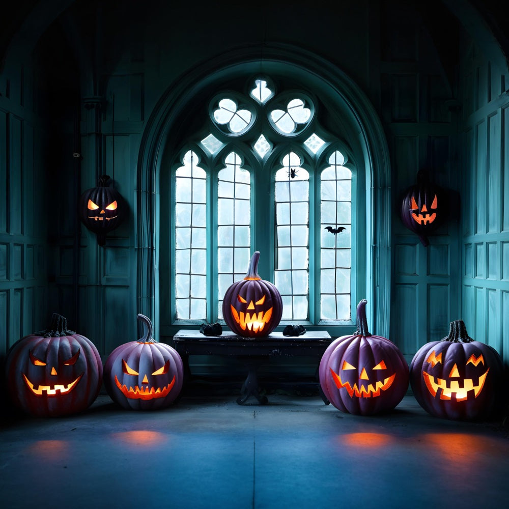 Halloween Gothic Fenster mit Jack-o'-Lanterns Hintergrund RR7-374