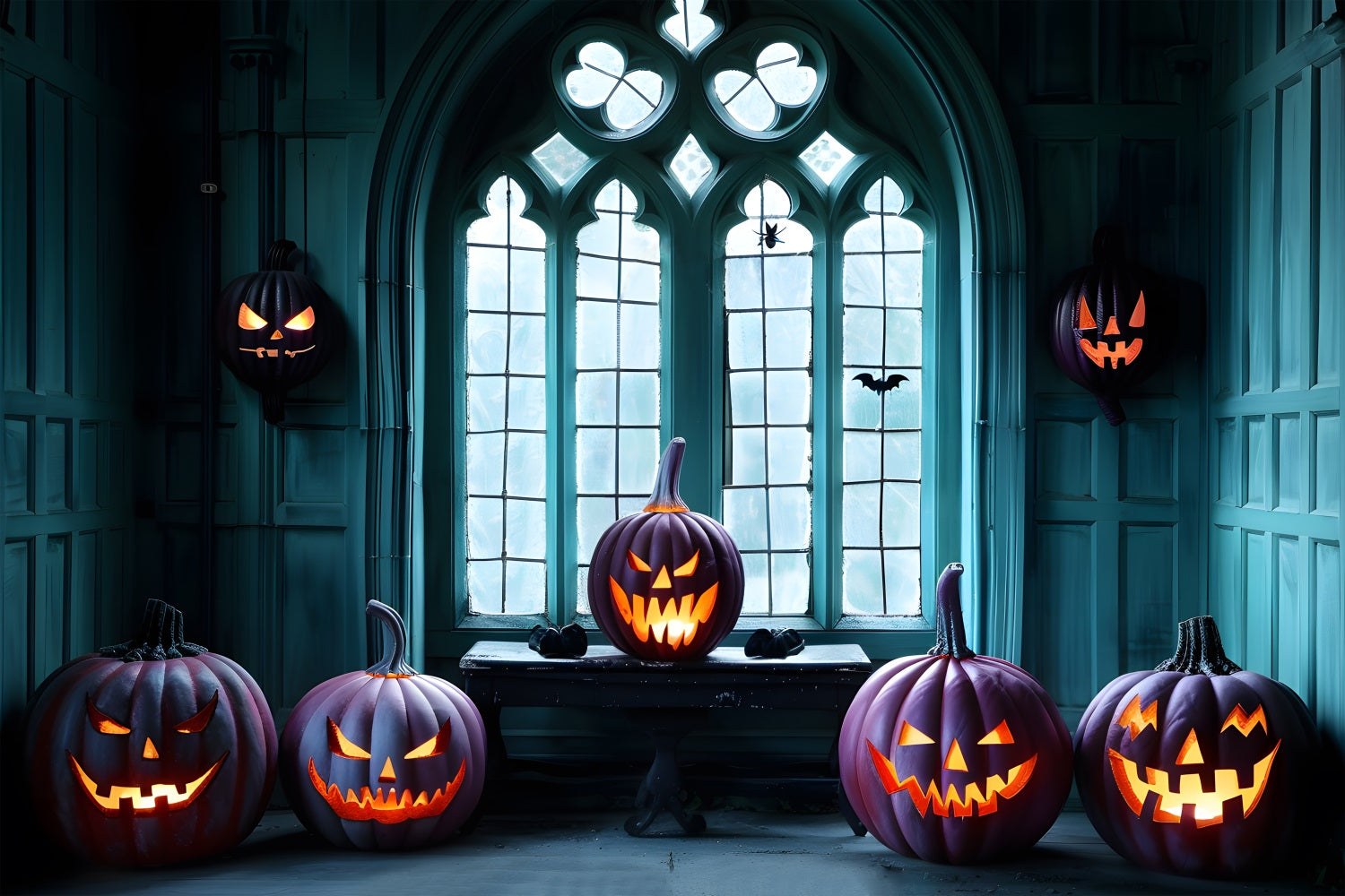 Halloween Gothic Fenster mit Jack-o'-Lanterns Hintergrund RR7-374