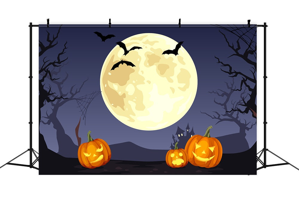Halloween Vollmond Fledermäuse Kürbisse Backdrop RR7-388