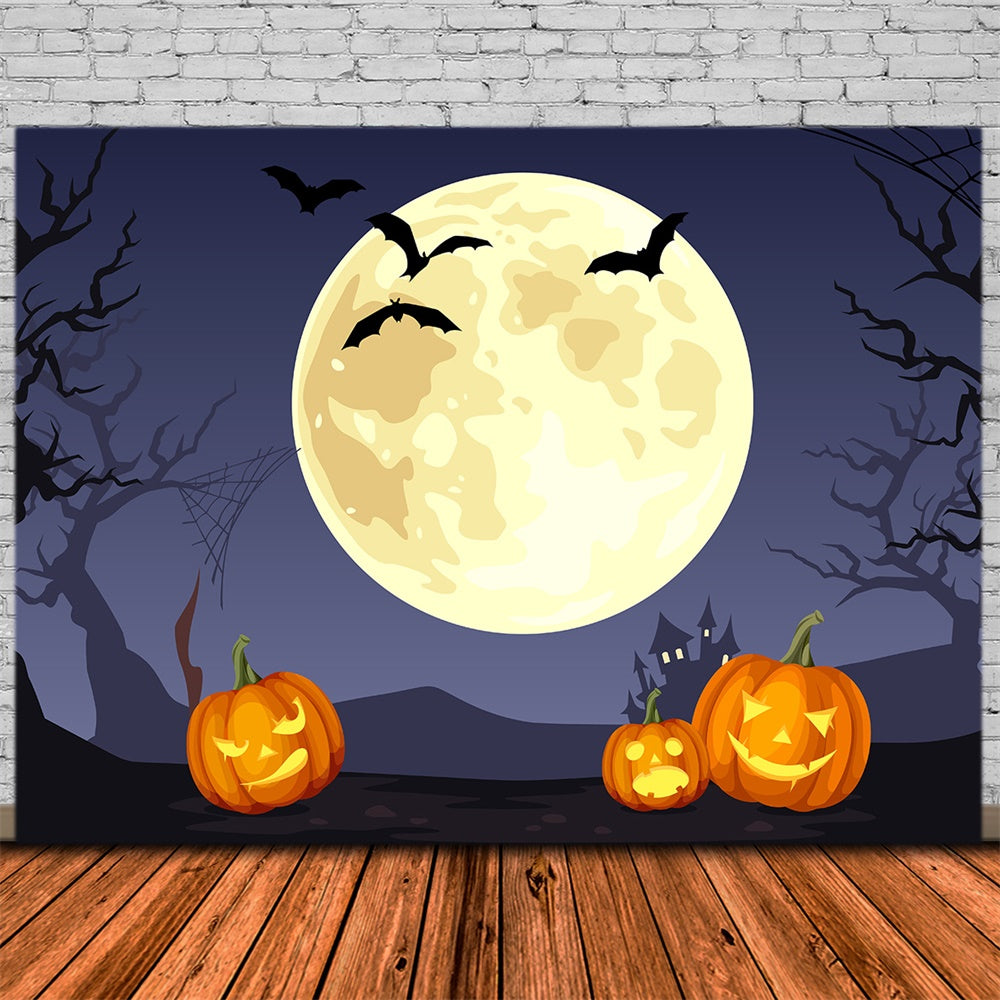 Halloween Vollmond Fledermäuse Kürbisse Backdrop RR7-388
