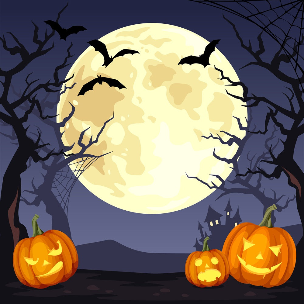 Halloween Vollmond Fledermäuse Kürbisse Backdrop RR7-388