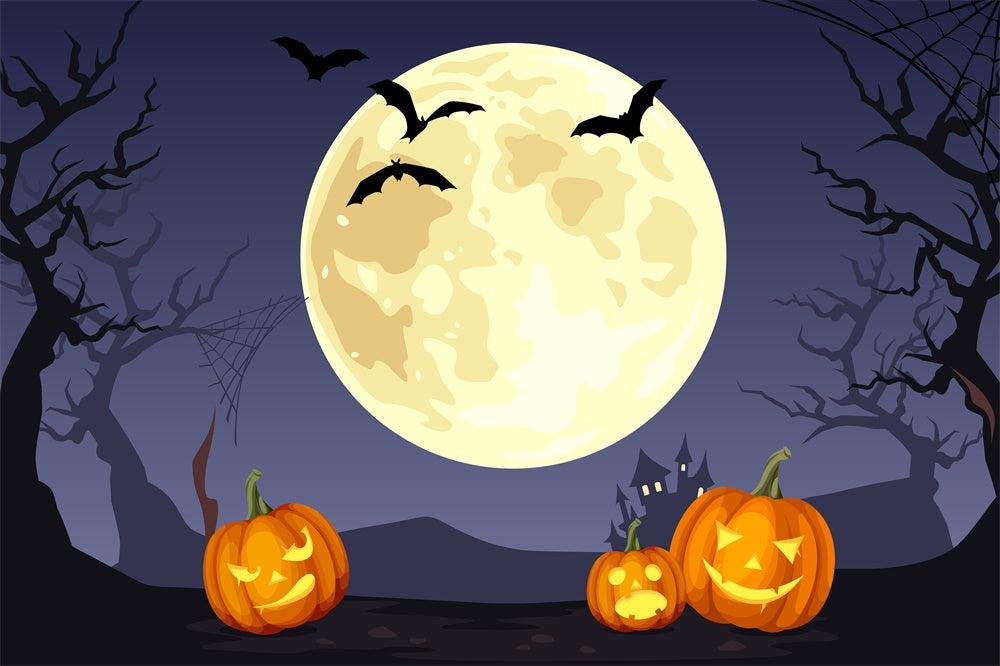 Halloween Vollmond Fledermäuse Kürbisse Backdrop RR7-388
