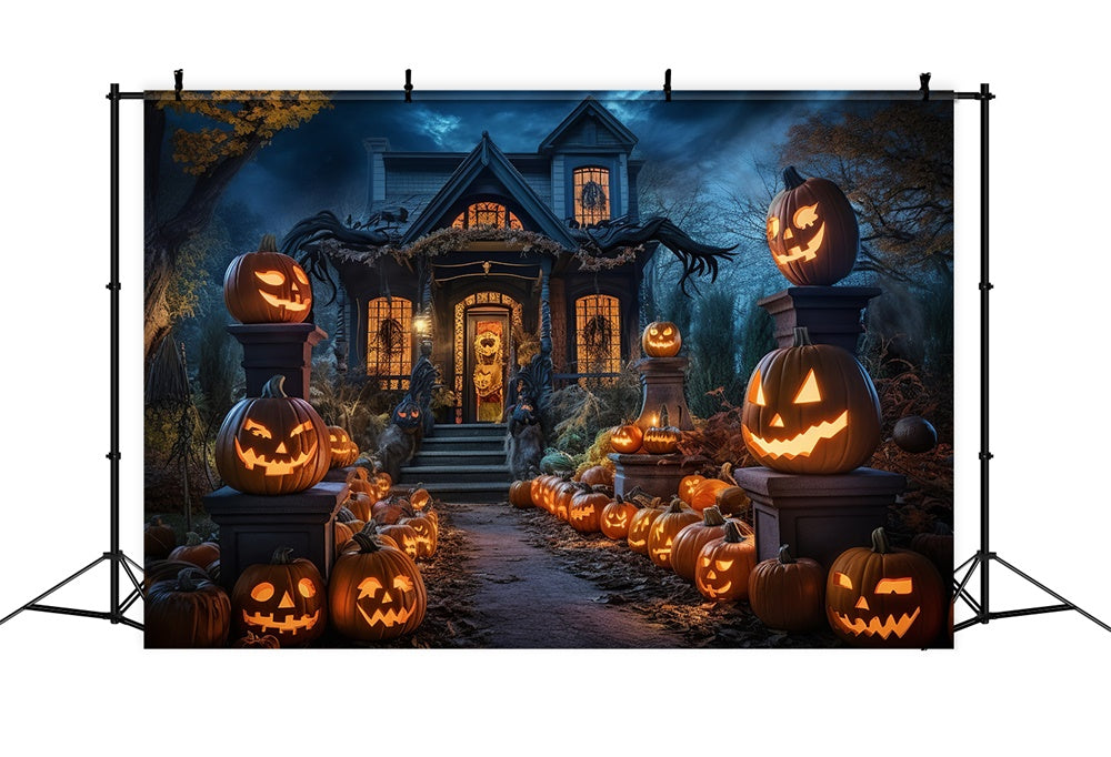 Kürbisse Straße Spukhaus Halloween Hintergrund RR7-398