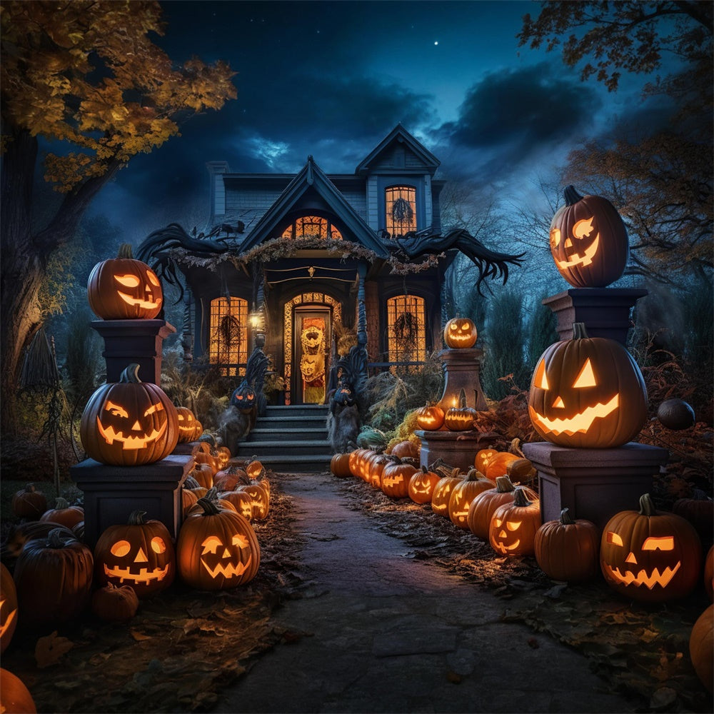 Kürbisse Straße Spukhaus Halloween Hintergrund RR7-398