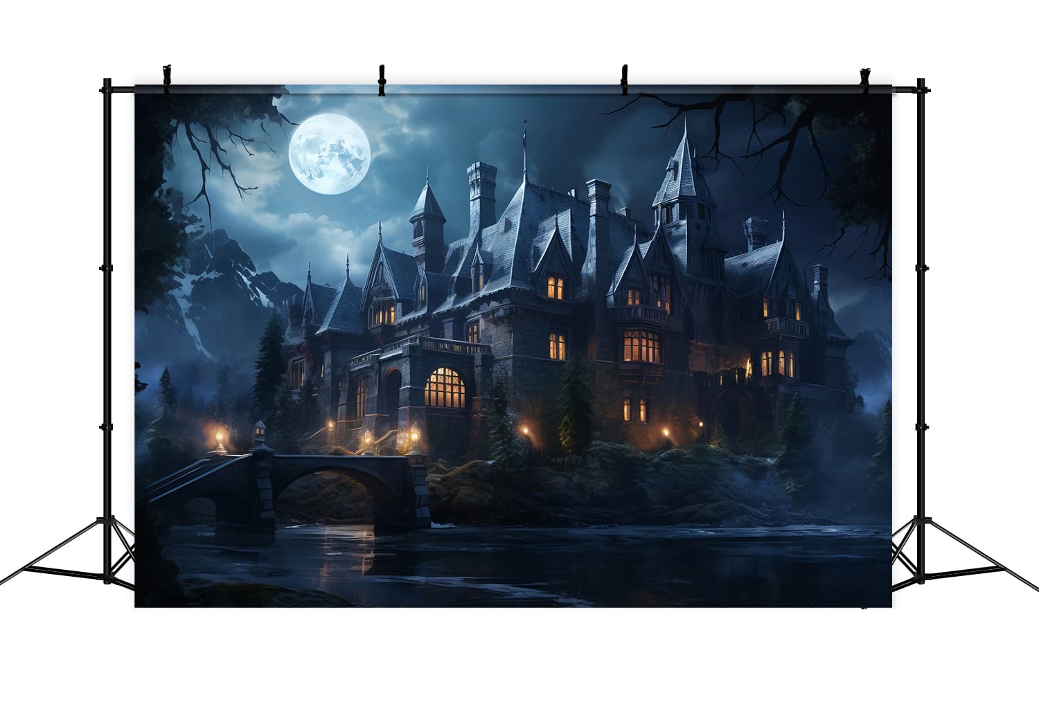 Halloween Spukschloss Mondlicht Fotohintergrund RR7-40
