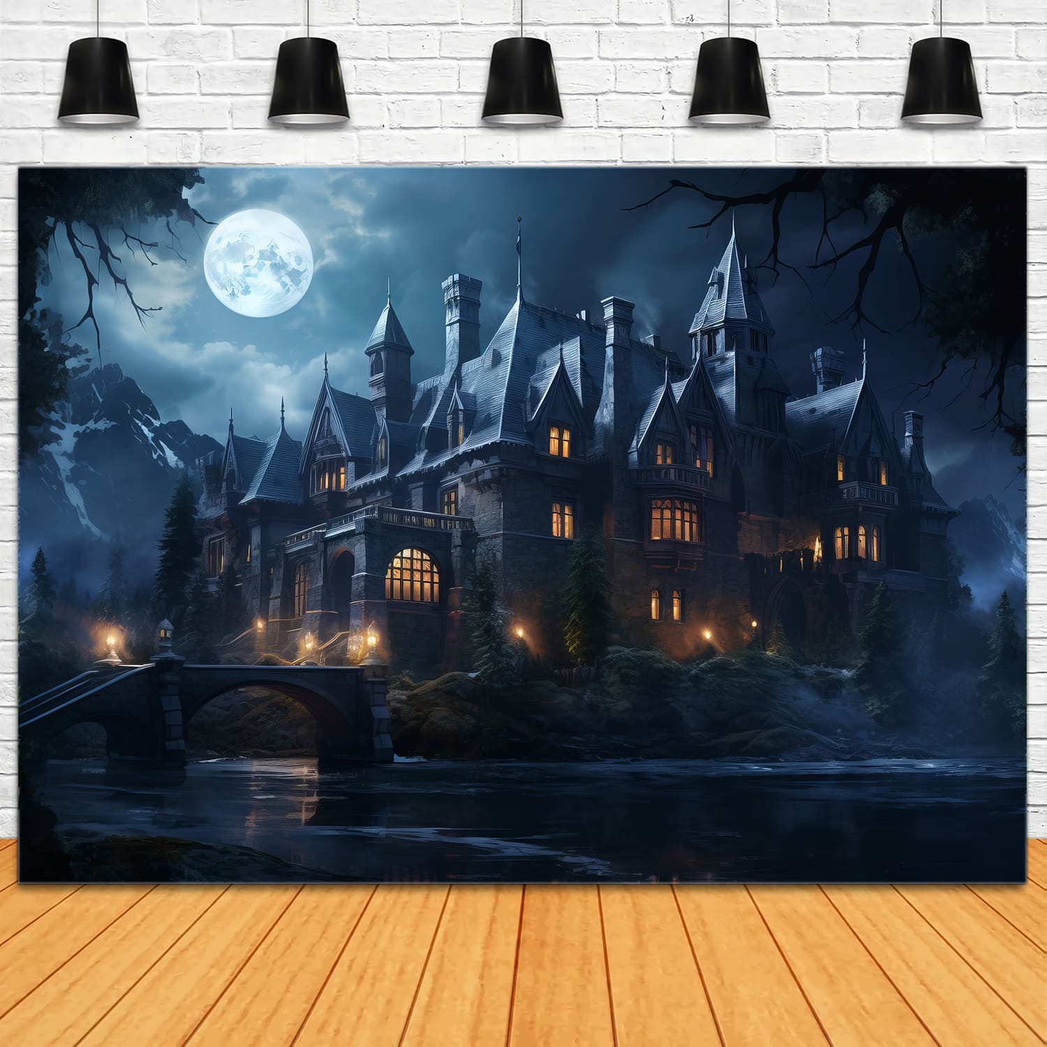 Halloween Spukschloss Mondlicht Fotohintergrund RR7-40