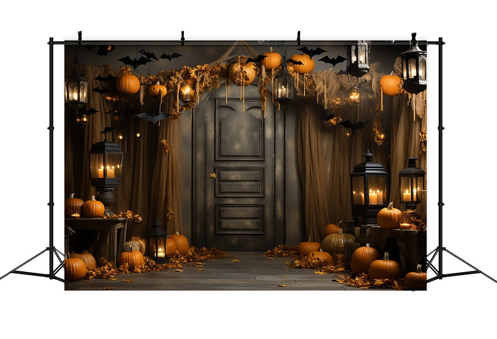 Kürbisse Fledermäuse dekorierte Tür Halloween Hintergrund RR7-400