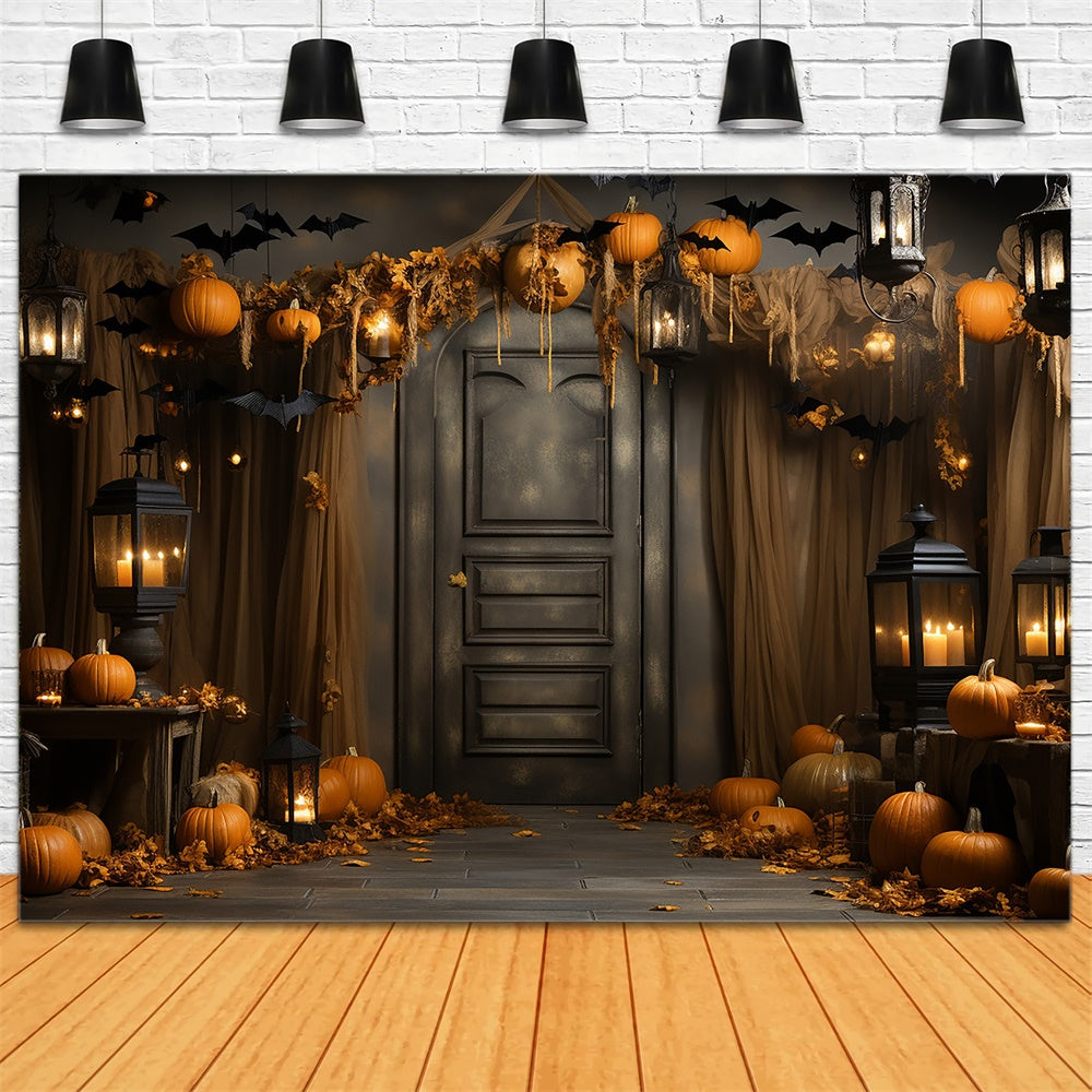 Kürbisse Fledermäuse dekorierte Tür Halloween Hintergrund RR7-400