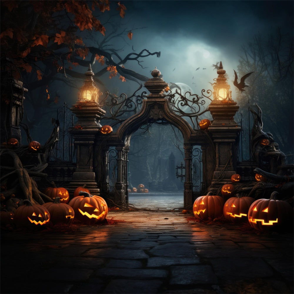 Halloween Gruseliges Friedhofstor Kürbisse Fotokulisse RR7-402