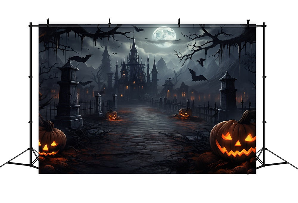 Halloween Mondnacht Gespenstisches Schloss Backdrop RR7-417