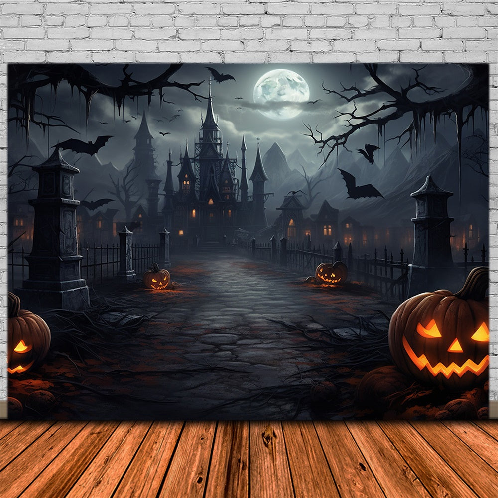 Halloween Mondnacht Gespenstisches Schloss Backdrop RR7-417