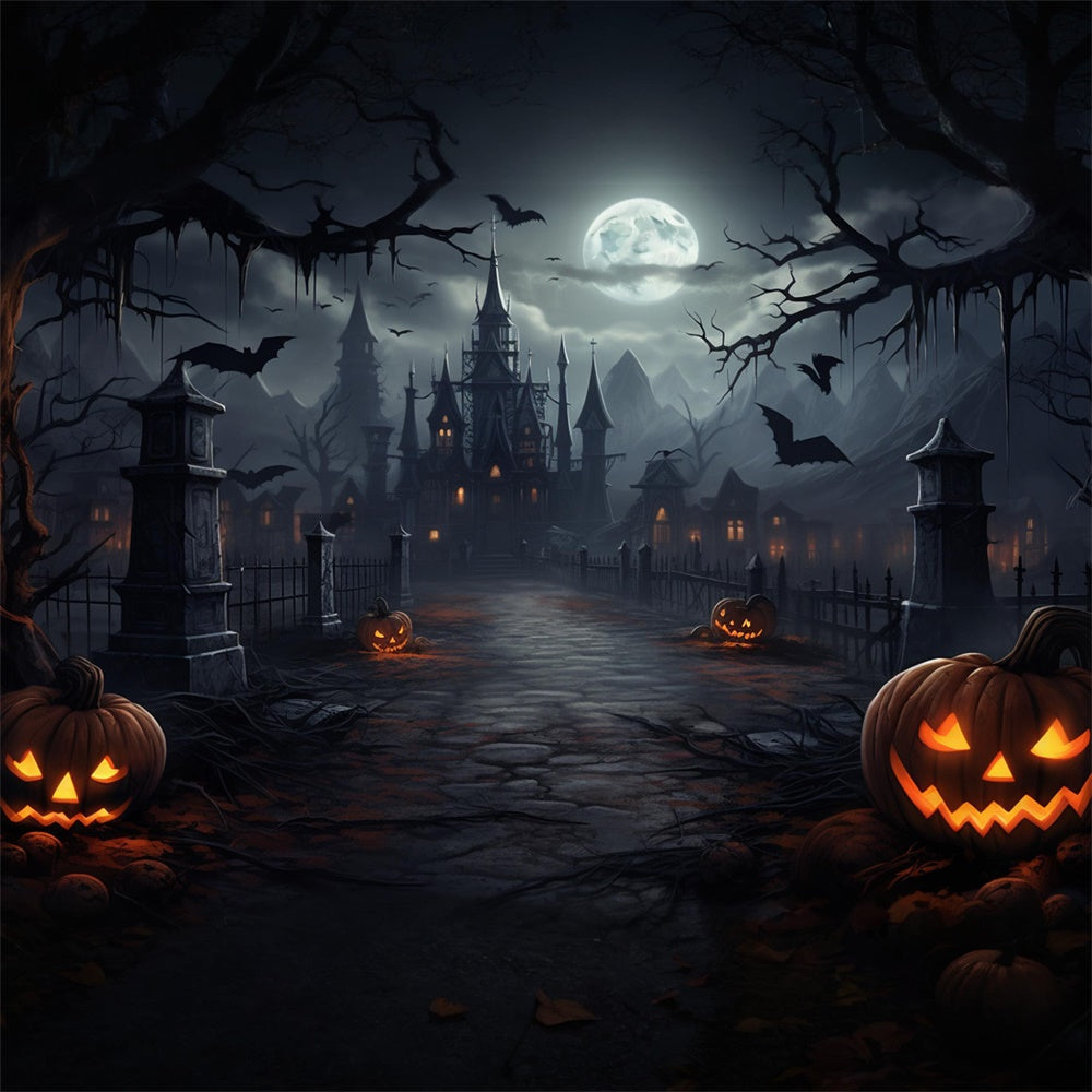 Halloween Mondnacht Gespenstisches Schloss Backdrop RR7-417