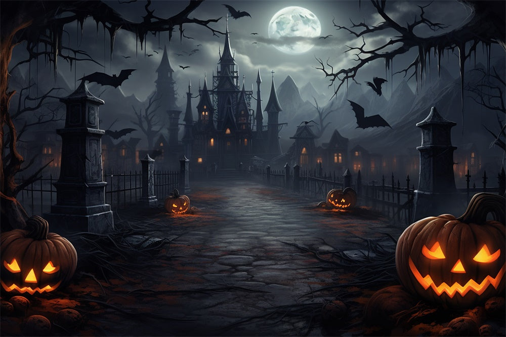 Halloween Mondnacht Gespenstisches Schloss Backdrop RR7-417