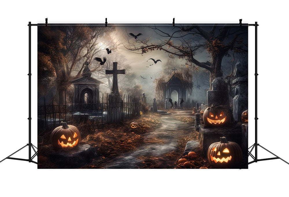 Halloween Horror Friedhof Kürbisse Backdrop RR7-418