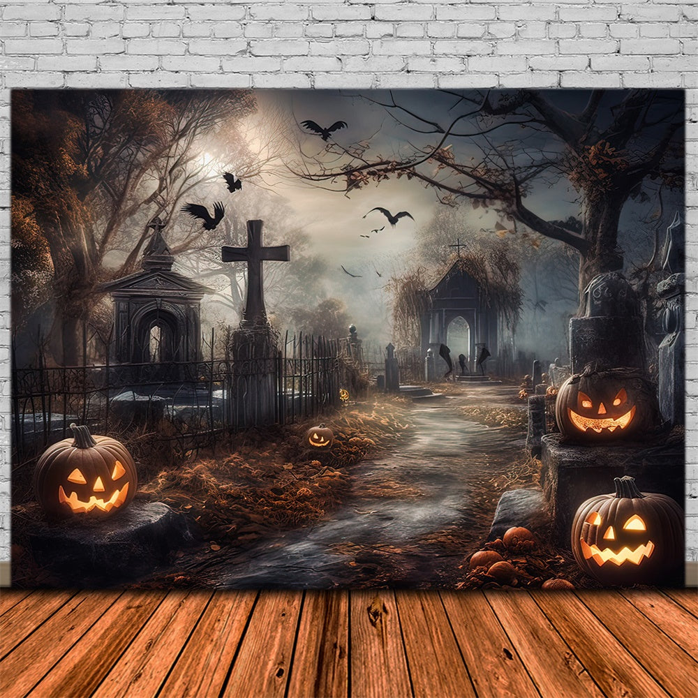 Halloween Horror Friedhof Kürbisse Backdrop RR7-418