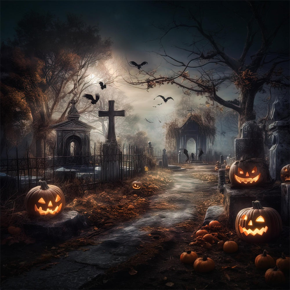 Halloween Horror Friedhof Kürbisse Backdrop RR7-418