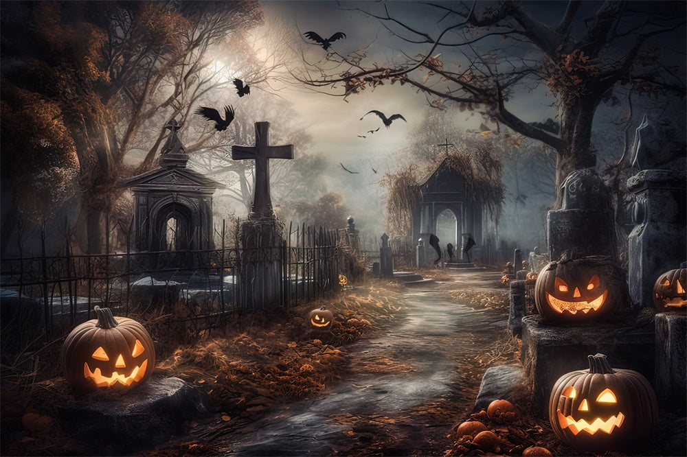 Halloween Horror Friedhof Kürbisse Backdrop RR7-418