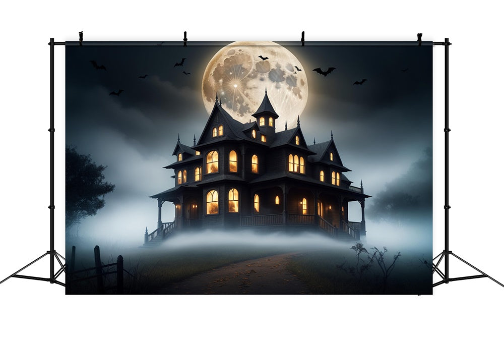 Halloween Vollmond Spukhaus Hintergrund RR7-423