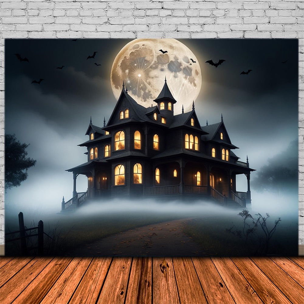 Halloween Vollmond Spukhaus Hintergrund RR7-423