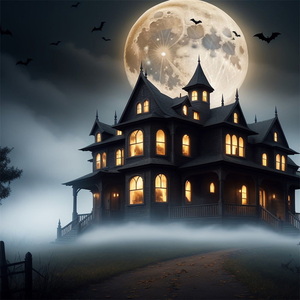Halloween Vollmond Spukhaus Hintergrund RR7-423