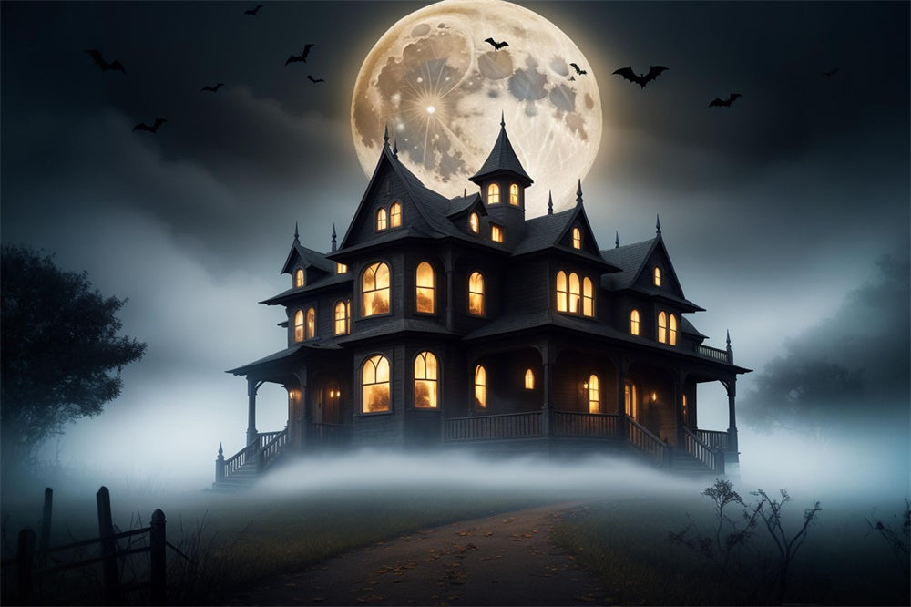 Halloween Vollmond Spukhaus Hintergrund RR7-423