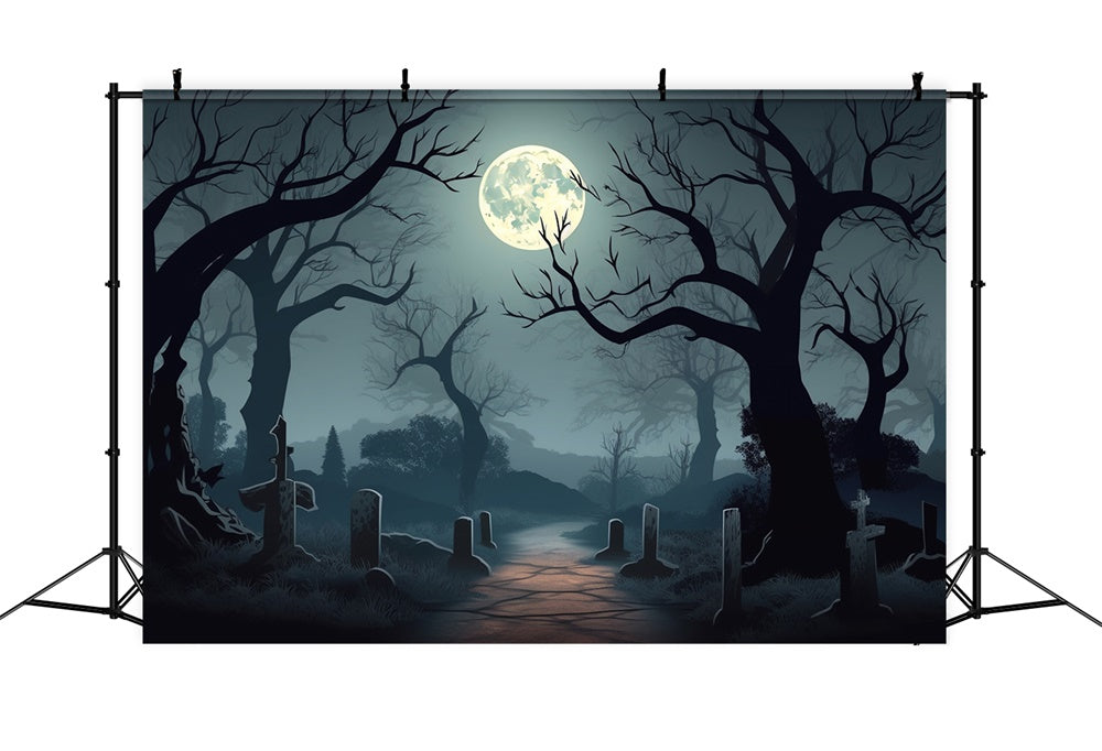 Halloween-Vollmondnacht-Friedhof-Hintergrund RR7-425