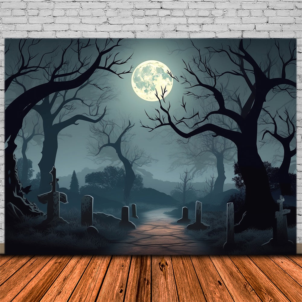 Halloween-Vollmondnacht-Friedhof-Hintergrund RR7-425