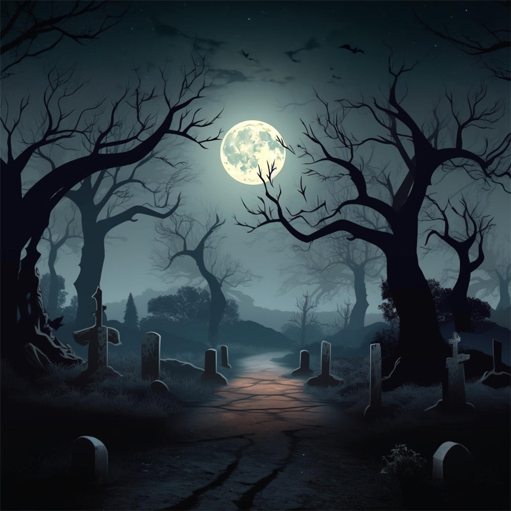 Halloween-Vollmondnacht-Friedhof-Hintergrund RR7-425