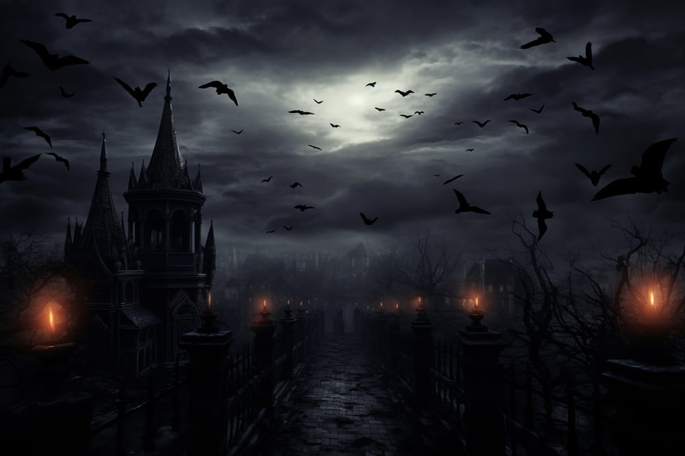 Halloween Horror Nacht Haus Fledermäuse Hintergrund RR7-43